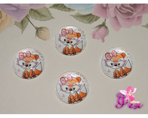 Кабошон стеклянный с рисунком 25 мм "Лисенок" - 1шт