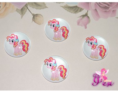 Кабошон стеклянный с рисунком 25 мм "Пинки Пай " - 1шт.