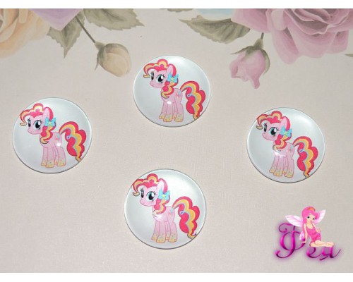 Кабошон стеклянный с рисунком 25 мм "Пинки Пай " - 1шт.