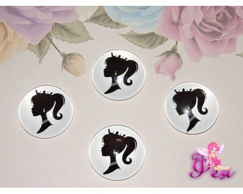 Кабошон стеклянный с рисунком 25 мм "Ученица" - 1шт