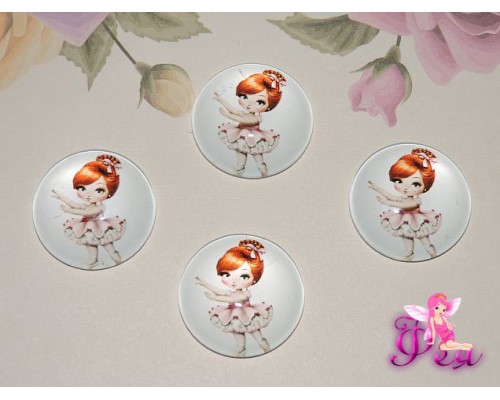 Кабошон стеклянный с рисунком 25 мм "Балерина" - 1шт