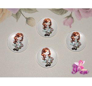 Кабошон стеклянный с рисунком 25 мм "Девочка с корзиночкой" - 1шт