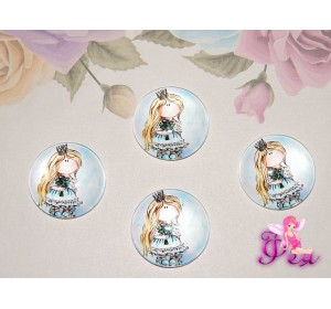 Кабошон стеклянный с рисунком 25 мм "Девочка принцесса" - 1шт
