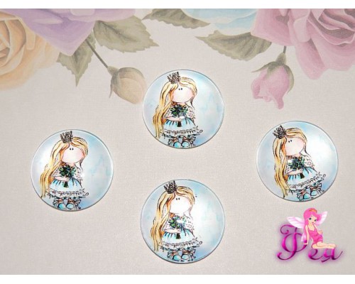 Кабошон стеклянный с рисунком 25 мм "Девочка принцесса" - 1шт