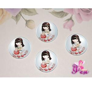 Кабошон стеклянный с рисунком 25 мм "Девочка с котиком" - 1шт