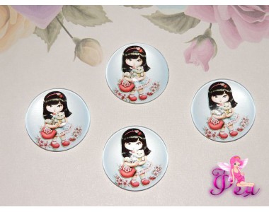 Кабошон стеклянный с рисунком 25 мм "Девочка с котиком" - 1шт