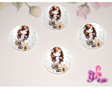 Кабошон стеклянный с рисунком 25 мм "Девочка с собачкой" - 1шт