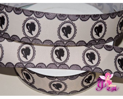 Репсовая лента 25 мм с рисунком " Кружево- девушка" - 1м