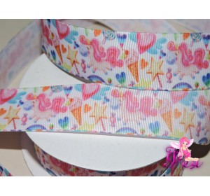 Репсовая лента 25 мм с рисунком "Единорог 2" - 1м