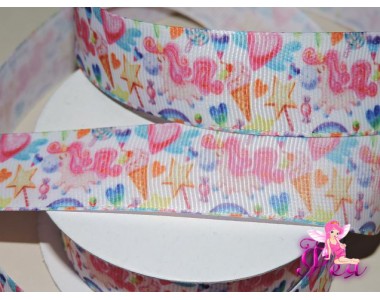 Репсовая лента 25 мм с рисунком "Единорог 2" - 1м