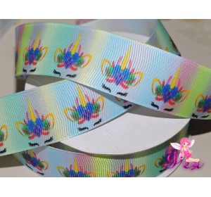 Репсовая лента 25 мм с рисунком "Единорожка №6" - 1м