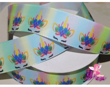 Репсовая лента 25 мм с рисунком "Единорожка №6" - 1м