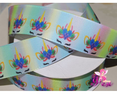 Репсовая лента 25 мм с рисунком "Единорожка №6" - 1м
