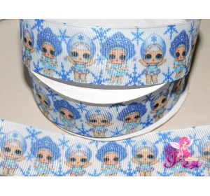 Репсовая лента 25 мм с рисунком " ЛОЛ снегурочки" - 1м