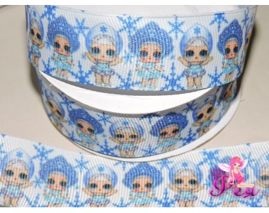 Репсовая лента 25 мм с рисунком " ЛОЛ снегурочки" - 1м