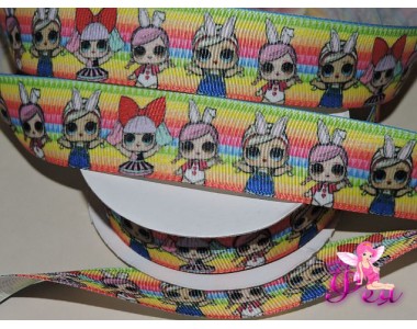 Репсовая лента 25 мм с рисунком " ЛОЛ куколки" - 1м