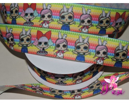 Репсовая лента 25 мм с рисунком " ЛОЛ куколки" - 1м