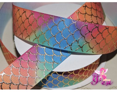 Репсовая лента 25 мм с рисунком "Чешуя" декоративное покрытие - 1м