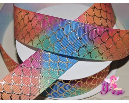 Репсовая лента 25 мм с рисунком "Чешуя" декоративное покрытие - 1м
