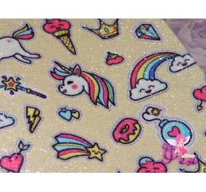 Кожзам с блестками "Единороги", бежевый