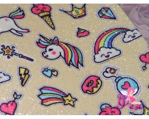 Кожзам с блестками "Единороги", бежевый