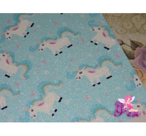 Кожзам с блестками "Единороги", голубой