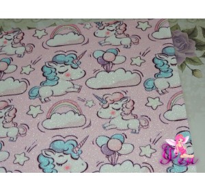 Кожзам с блестками "Единороги", розовый