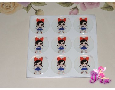 Кабошон силикон 25мм (на клеевой основе), "ЛОЛ  с красным бантиком"- 1шт