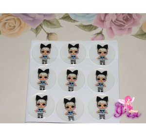 Кабошон силикон 25мм (на клеевой основе), "ЛОЛ  с черным бантиком"- 1шт