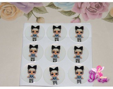 Кабошон силикон 25мм (на клеевой основе), "ЛОЛ  с черным бантиком"- 1шт