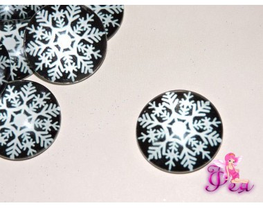 Кабошон стеклянный с рисунком " Снежинка ", 25 мм - 1шт