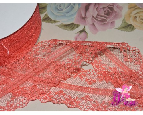 Кружево капрон 40 мм  кораллового цвета - 1м