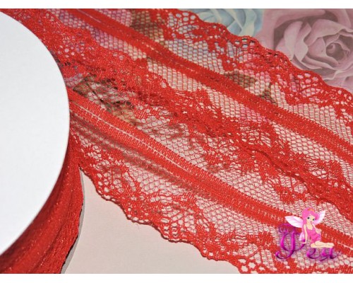Кружево капрон 40 мм красного цвета - 1м