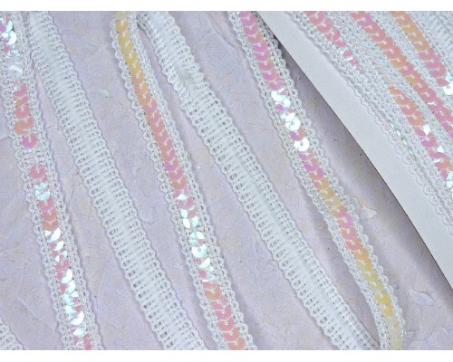 Тесьма декоративная 12 мм с пайетками, цв. белый - 1 м.