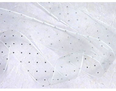 Лента 38 мм органза с стразами, цв. белый - 1 м.