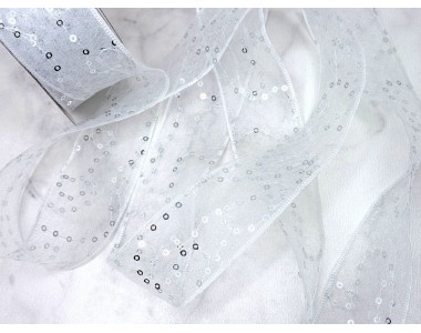 Лента декоративная 40 мм с пайетками, цв. белый - 1 м.