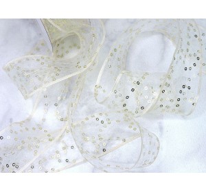 Лента декоративная 40 мм с пайетками, цв. айвори - 1 м.