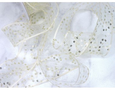 Лента декоративная 40 мм с пайетками, цв. айвори - 1 м.