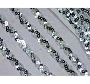 Тесьма декоративная 15 мм с пайетками, цв. серебро - 1 м.