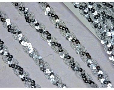 Тесьма декоративная 15 мм с пайетками, цв. серебро - 1 м.