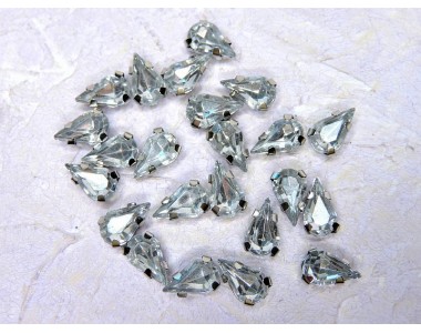 Страза пришивная в оправе "Капля" 6*10 мм, цв. белый - 1 шт.