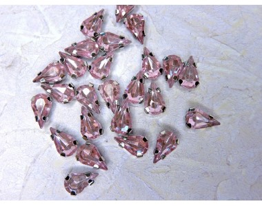 Страза пришивная в оправе "Капля" 6*10 мм, цв. светло-розовый - 1 шт.