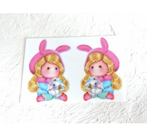 Термонаклейка "Девочка-зайка" высота - 2,5 см (пара)
