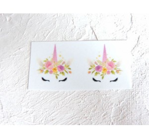 Термонаклейка "Единорог с цветочками" высота - 2,0 см (пара)