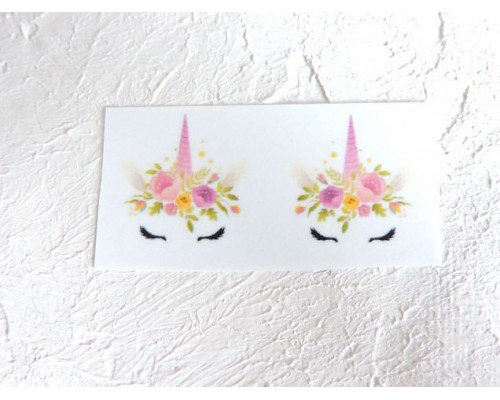 Термонаклейка "Единорог с цветочками" высота - 2,0 см (пара)