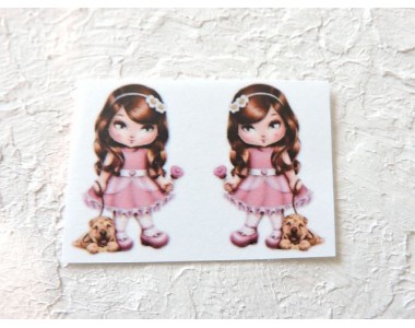 Термонаклейка "Девочка с собачкой" высота - 2,5 см (пара)