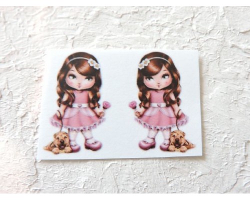 Термонаклейка "Девочка с собачкой" высота - 2,5 см (пара)