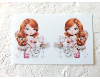 Термонаклейка "Девочка с кошечкой" высота - 2,5 см (пара)