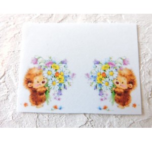 Термонаклейка "Ежик с цветочками " высота - 2,0 см (пара)