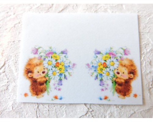 Термонаклейка "Ежик с цветочками " высота - 2,0 см (пара)